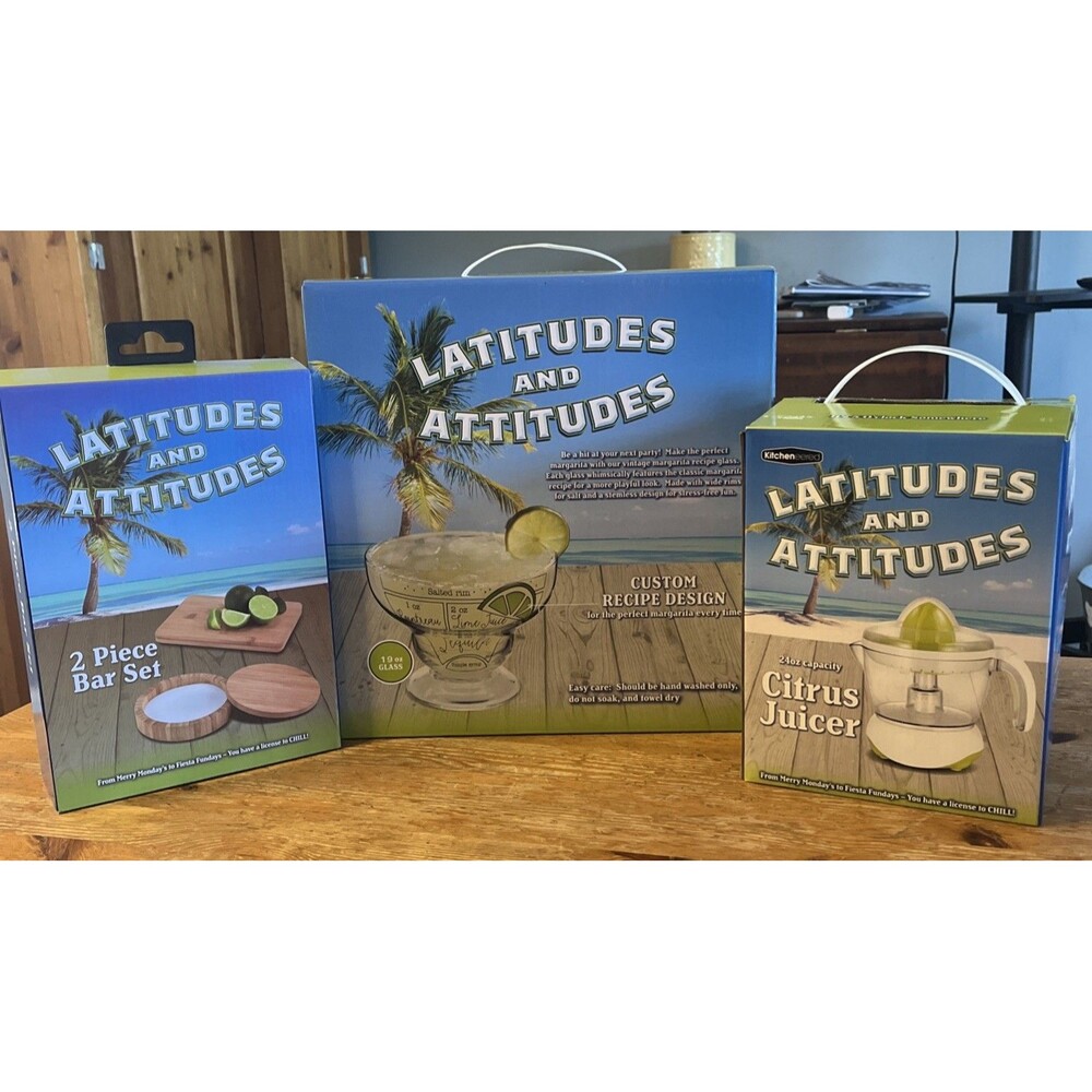 Latitudes & Attitudes Margarita Glasses + Citrus Juicer + Bar Set Tropical Drink